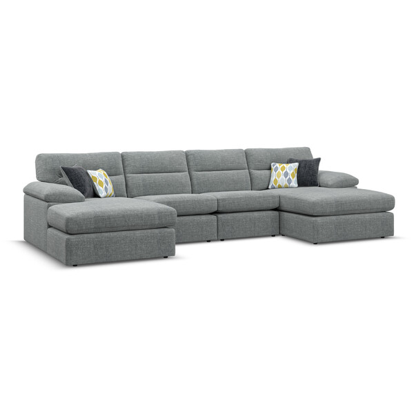 Santos Steel Fabric Sofas - 4 Seat Double Chaise End Sofa - Morgan Sectional Sofas Range - Oak Furnitureland