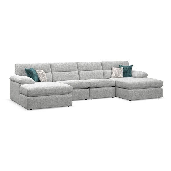 Cupid Silver Fabric Sofas - 4 Seat Double Chaise End Sofa - Morgan Sectional Sofas Range - Oak Furnitureland