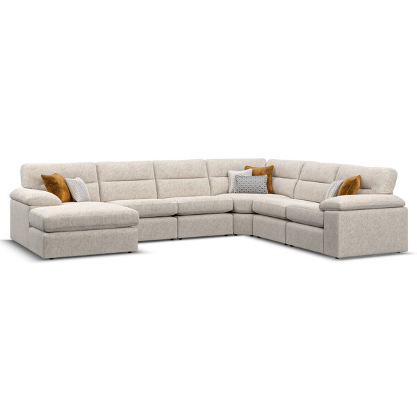 Cupid Beige Fabric Sofas - 6 Seater Left Hand Corner Sofa with Chaise - Morgan Sectional Sofas Range - Oak Furnitureland