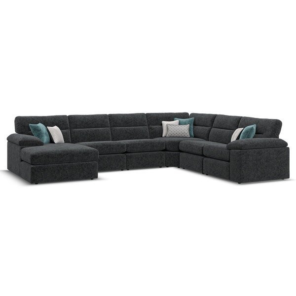 Cupid Charcoal Fabric Sofas - 6 Seater Left Hand Corner Sofa with Chaise - Morgan Sectional Sofas Range - Oak Furnitureland
