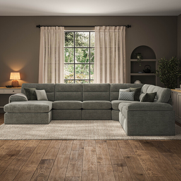 Cupid Olive Green Fabric Sofas - 6 Seater Left Hand Corner Sofa with Chaise - Morgan Sectional Sofas Range - Oak Furnitureland