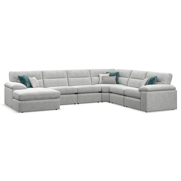 Cupid Silver Fabric Sofas - 6 Seater Left Hand Corner Sofa with Chaise - Morgan Sectional Sofas Range - Oak Furnitureland