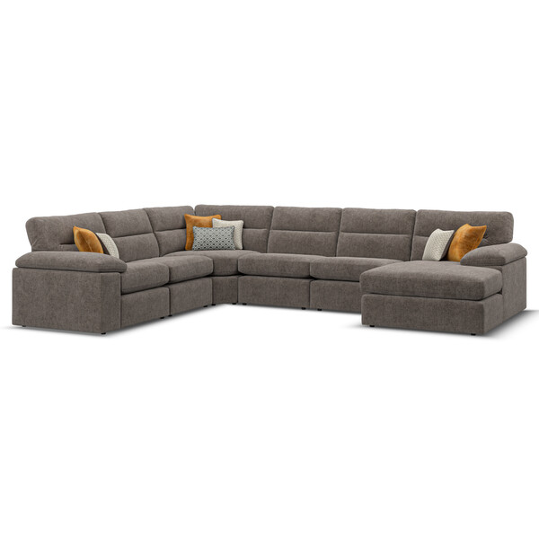 Cupid Brown Fabric Sofas - 6 Seater Right Hand Corner Sofa with Chaise - Morgan Sectional Sofas Range - Oak Furnitureland