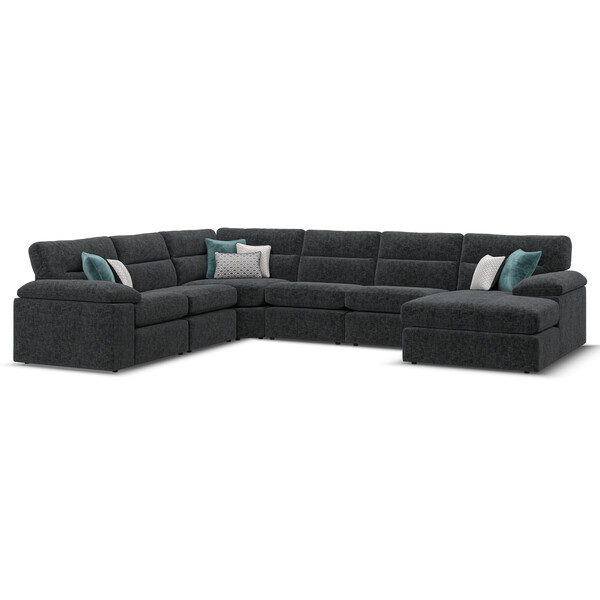 Cupid Charcoal Fabric Sofas - 6 Seater Right Hand Corner Sofa with Chaise - Morgan Sectional Sofas Range - Oak Furnitureland