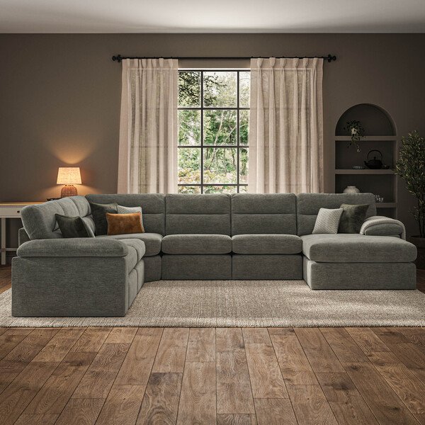 Cupid Olive Green Fabric Sofas - 6 Seater Right Hand Corner Sofa with Chaise - Morgan Sectional Sofas Range - Oak Furnitureland