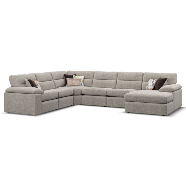 Santos Mink Fabric Sofas - 6 Seater Right Hand Corner Sofa with Chaise - Morgan Sectional Sofas Range - Oak Furnitureland