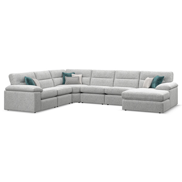 Cupid Silver Fabric Sofas - 6 Seater Right Hand Corner Sofa with Chaise - Morgan Sectional Sofas Range - Oak Furnitureland