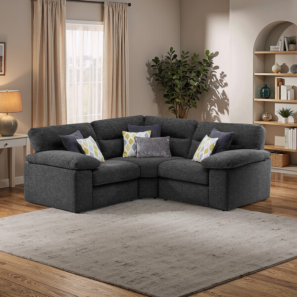 Santos Black Fabric Sofas - Modular 3 Seat Corner Sofa - Morgan Sectional Sofas Range - Oak Furnitureland