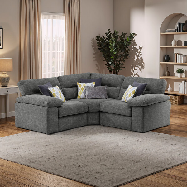 Santos Grey Fabric Sofas - Modular 3 Seat Corner Sofa - Morgan Sectional Sofas Range - Oak Furnitureland