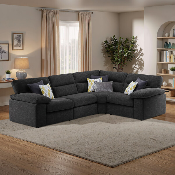 Santos Black Fabric Sofas - Modular 4 Seat Corner Sofa - Morgan Sectional Sofas Range - Oak Furnitureland