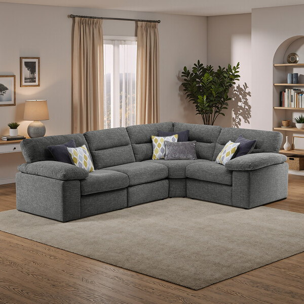 Santos Grey Fabric Sofas - Modular 4 Seat Corner Sofa - Morgan Sectional Sofas Range - Oak Furnitureland