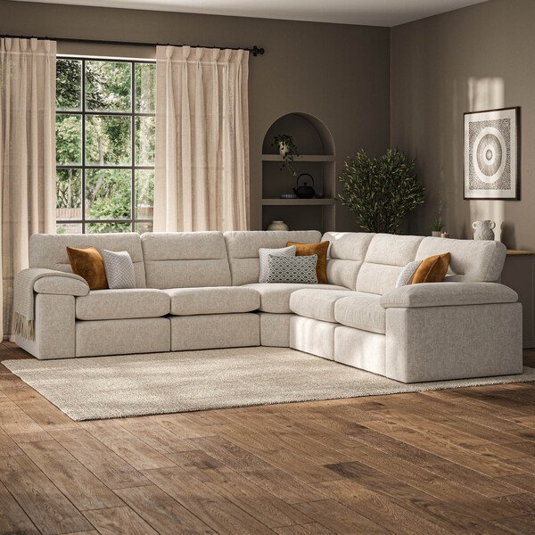 Cupid Beige Fabric Sofas - Modular 5 Seat Corner Sofa - Morgan Sectional Sofas Range - Oak Furnitureland