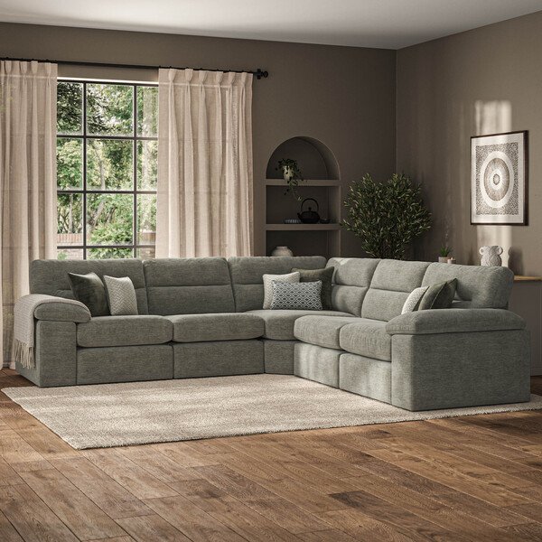 Cupid Olive Green Fabric Sofas - Modular 5 Seat Corner Sofa - Morgan Sectional Sofas Range - Oak Furnitureland