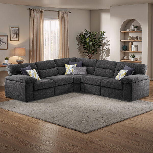 Santos Black Fabric Sofas - Modular 5 Seat Corner Sofa - Morgan Sectional Sofas Range - Oak Furnitureland