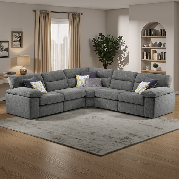 Santos Grey Fabric Sofas - Modular 5 Seat Corner Sofa - Morgan Sectional Sofas Range - Oak Furnitureland