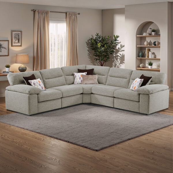 Santos Mink Fabric Sofas - Modular 5 Seat Corner Sofa - Morgan Sectional Sofas Range - Oak Furnitureland