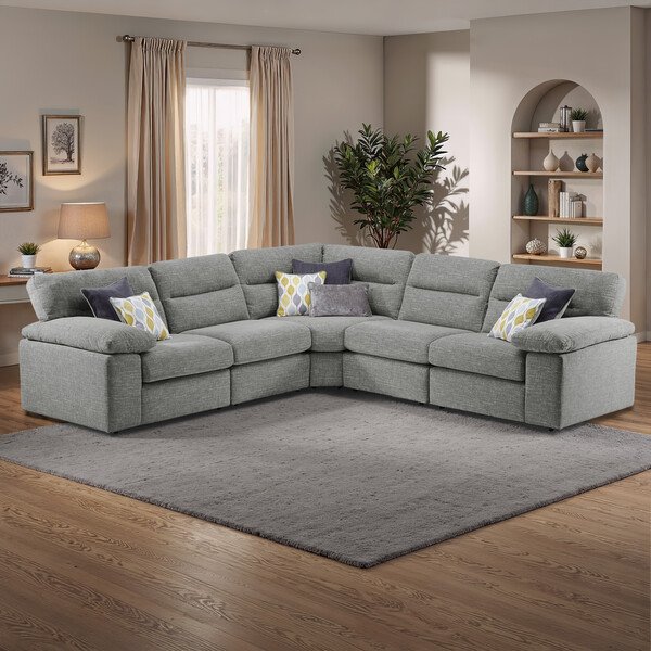 Santos Steel Fabric Sofas - Modular 5 Seat Corner Sofa - Morgan Sectional Sofas Range - Oak Furnitureland