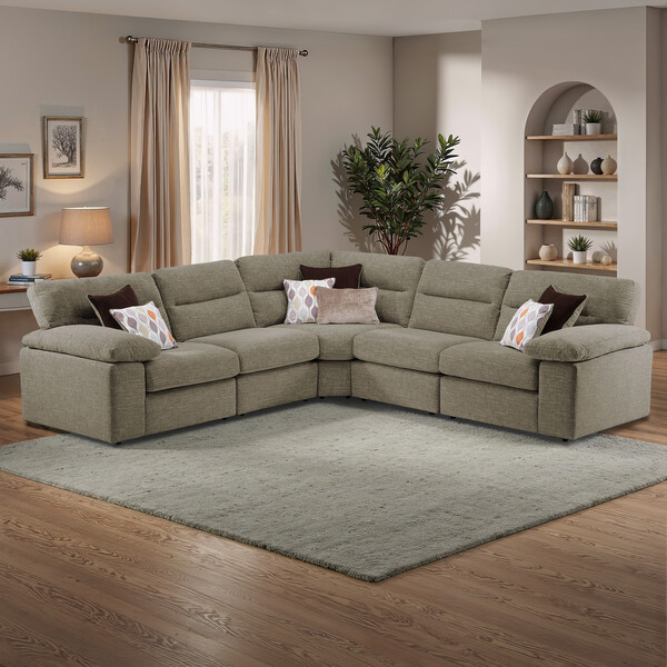 Santos Taupe Fabric Sofas - Modular 5 Seat Corner Sofa - Morgan Sectional Sofas Range - Oak Furnitureland