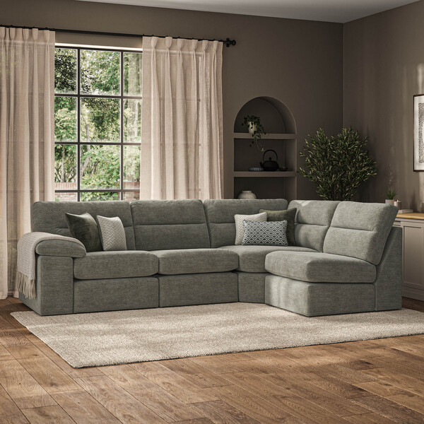 Cupid Olive Green Fabric Sofas - Modular 4 Seat Left Hand Corner Sofa - Morgan Sectional Sofas Range - Oak Furnitureland