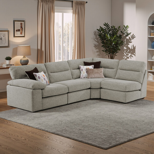 Santos Mink Fabric Sofas - Modular 4 Seat Left Hand Corner Sofa - Morgan Sectional Sofas Range - Oak Furnitureland