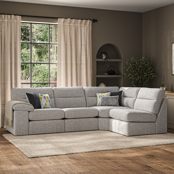 Santos Silver Fabric Sofas - Modular 4 Seat Left Hand Corner Sofa - Morgan Sectional Sofas Range - Oak Furnitureland