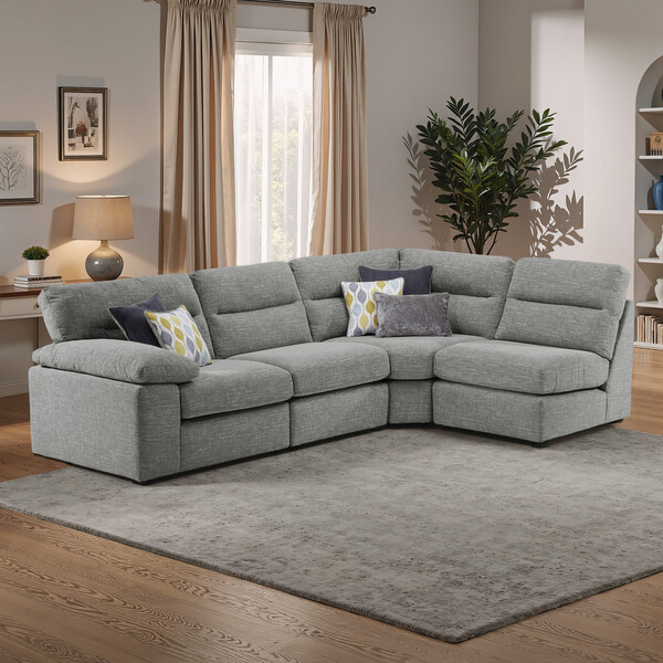Santos Steel Fabric Sofas - Modular 4 Seat Left Hand Corner Sofa - Morgan Sectional Sofas Range - Oak Furnitureland
