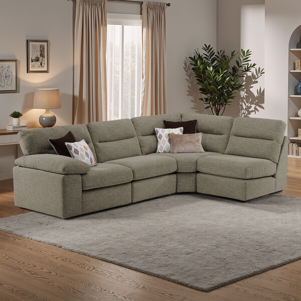 Santos Taupe Fabric Sofas - Modular 4 Seat Left Hand Corner Sofa - Morgan Sectional Sofas Range - Oak Furnitureland