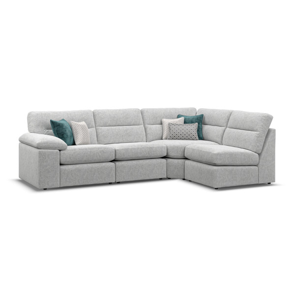 Cupid Silver Fabric Sofas - Modular 4 Seat Left Hand Corner Sofa - Morgan Sectional Sofas Range - Oak Furnitureland