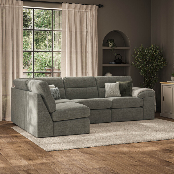Cupid Olive Green Fabric Sofas - Modular 4 Seat Right Hand Corner Sofa - Morgan Sectional Sofas Range - Oak Furnitureland
