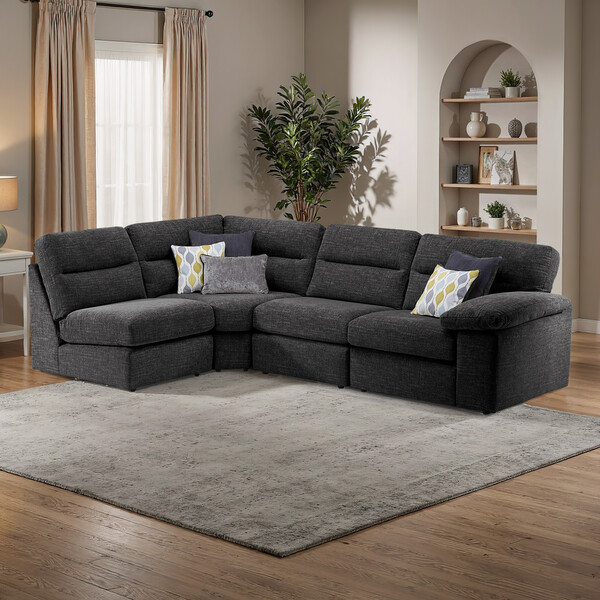 Santos Black Fabric Sofas - Modular 4 Seat Right Hand Corner Sofa - Morgan Sectional Sofas Range - Oak Furnitureland