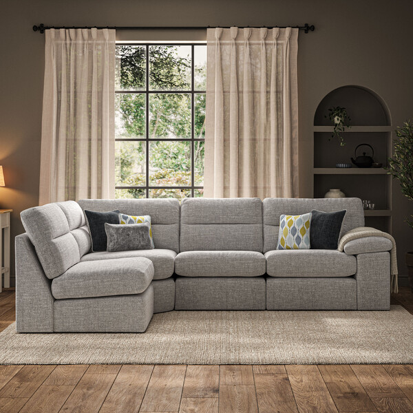 Santos Silver Fabric Sofas - Modular 4 Seat Right Hand Corner Sofa - Morgan Sectional Sofas Range - Oak Furnitureland
