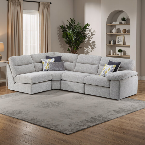 Santos Steel Fabric Sofas - Modular 4 Seat Right Hand Corner Sofa - Morgan Sectional Sofas Range - Oak Furnitureland