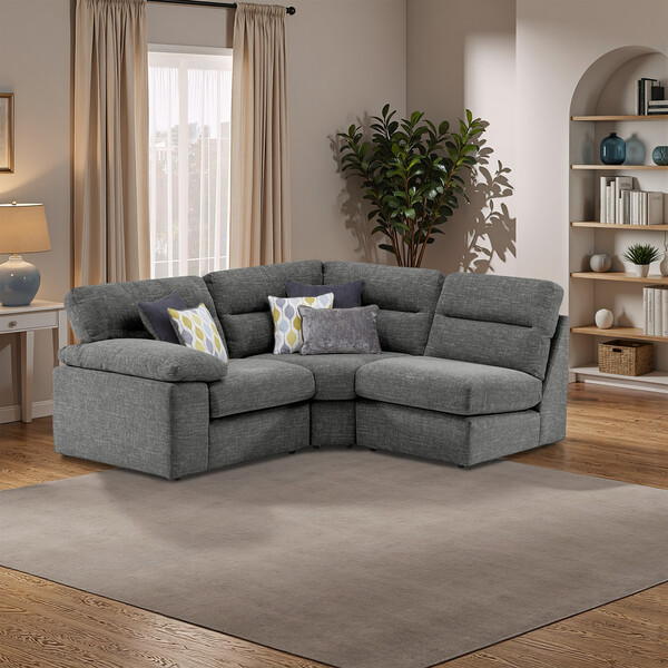 Santos Grey Fabric Sofas - Modular 3 Seat Left Hand Corner Sofa - Morgan Sectional Sofas Range - Oak Furnitureland