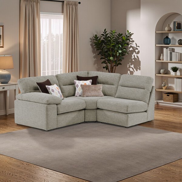Santos Mink Fabric Sofas - Modular 3 Seat Left Hand Corner Sofa - Morgan Sectional Sofas Range - Oak Furnitureland