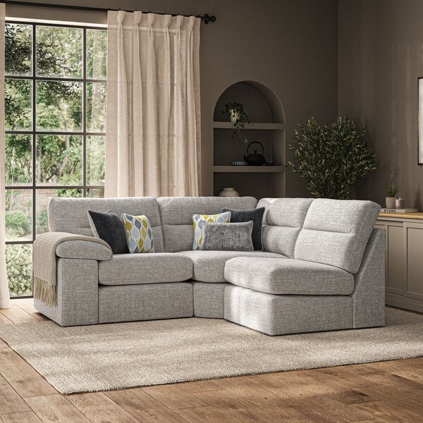 Santos Silver Fabric Sofas - Modular 3 Seat Left Hand Corner Sofa - Morgan Sectional Sofas Range - Oak Furnitureland
