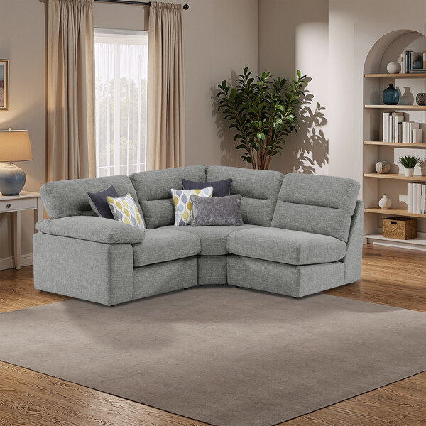 Santos Steel Fabric Sofas - Modular 3 Seat Left Hand Corner Sofa - Morgan Sectional Sofas Range - Oak Furnitureland