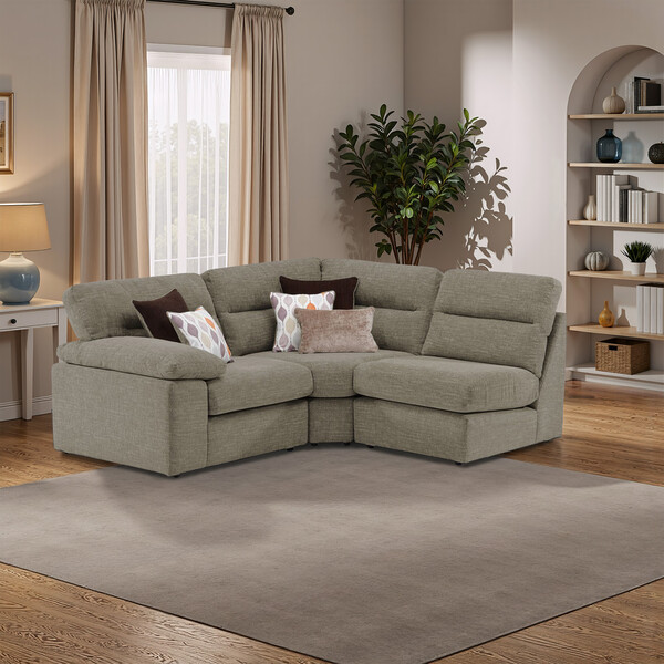 Santos Taupe Fabric Sofas - Modular 3 Seat Left Hand Corner Sofa - Morgan Sectional Sofas Range - Oak Furnitureland