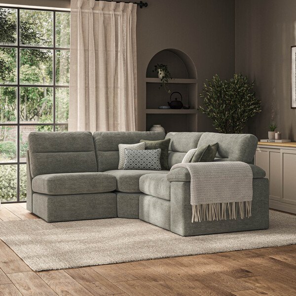 Cupid Olive Green Fabric Sofas - Modular 3 Seat Right Hand Corner Sofa - Morgan Sectional Sofas Range - Oak Furnitureland