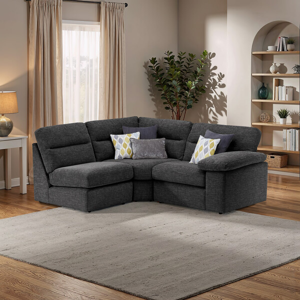 Santos Black Fabric Sofas - Modular 3 Seat Right Hand Corner Sofa - Morgan Sectional Sofas Range - Oak Furnitureland