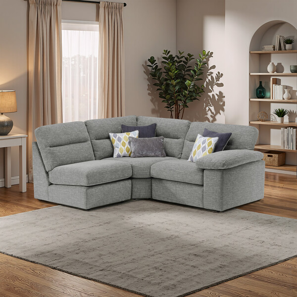 Santos Steel Fabric Sofas - Modular 3 Seat Right Hand Corner Sofa - Morgan Sectional Sofas Range - Oak Furnitureland