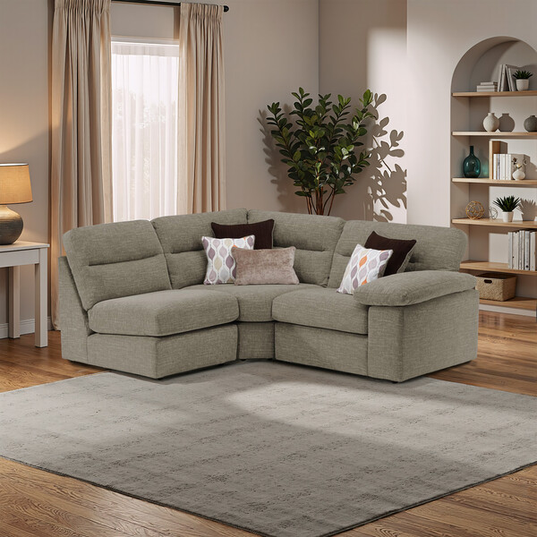 Santos Taupe Fabric Sofas - Modular 3 Seat Right Hand Corner Sofa - Morgan Sectional Sofas Range - Oak Furnitureland