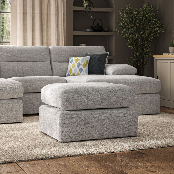 Silver Fabric Sofas - Small Fender Footstool - Morgan Sectional Sofas Range - Oak Furnitureland