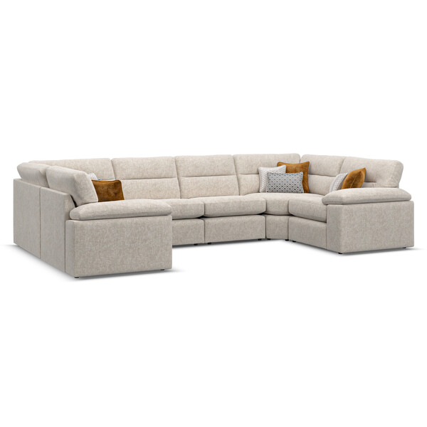 Cupid Beige Fabric Sofas - Modular 6 Seater U-Shape Sofa - Morgan Sectional Sofas Range - Oak Furnitureland