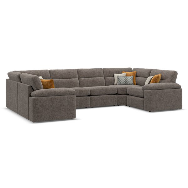 Cupid Brown Fabric Sofas - Modular 6 Seater U-Shape Sofa - Morgan Sectional Sofas Range - Oak Furnitureland
