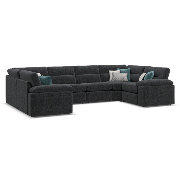 Cupid Charcoal Fabric Sofas - Modular 6 Seater U-Shape Sofa - Morgan Sectional Sofas Range - Oak Furnitureland