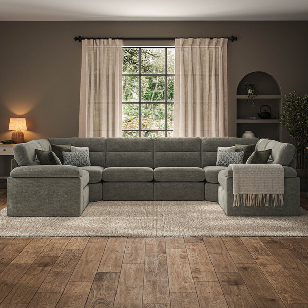 Cupid Olive Green Fabric Sofas - Modular 6 Seater U-Shape Sofa - Morgan Sectional Sofas Range - Oak Furnitureland