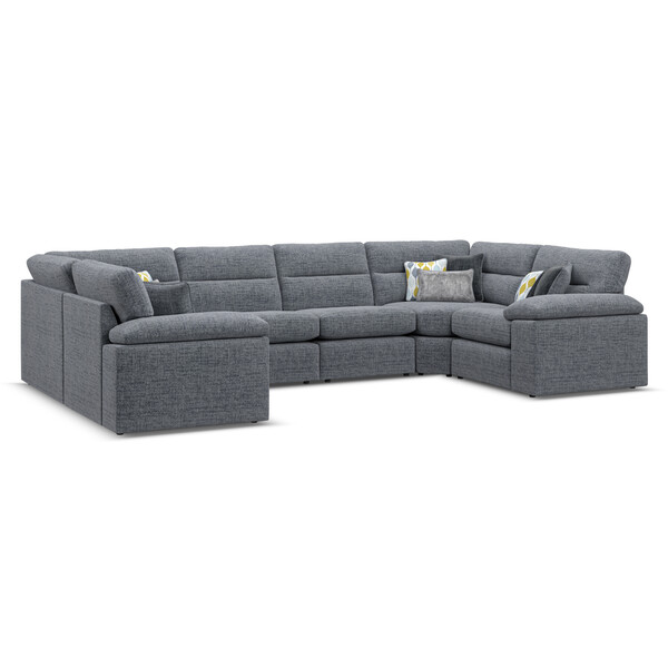 Santos Grey Fabric Sofas - Modular 6 Seater U-Shape Sofa - Morgan Sectional Sofas Range - Oak Furnitureland
