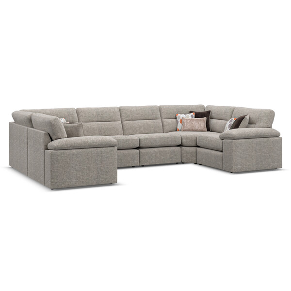 Santos Mink Fabric Sofas - Modular 6 Seater U-Shape Sofa - Morgan Sectional Sofas Range - Oak Furnitureland