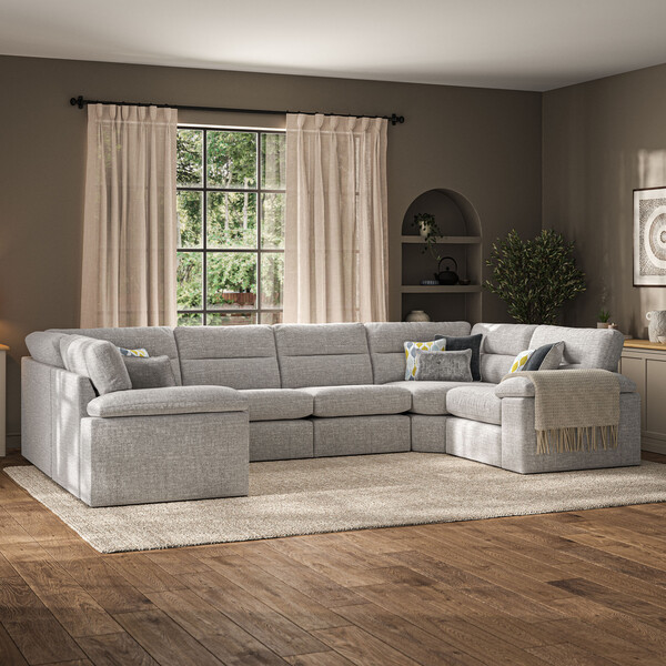 Santos Silver Fabric Sofas - Modular 6 Seater U-Shape Sofa - Morgan Sectional Sofas Range - Oak Furnitureland