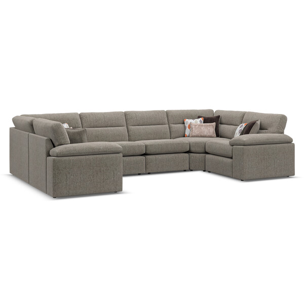 Santos Taupe Fabric Sofas - Modular 6 Seater U-Shape Sofa - Morgan Sectional Sofas Range - Oak Furnitureland